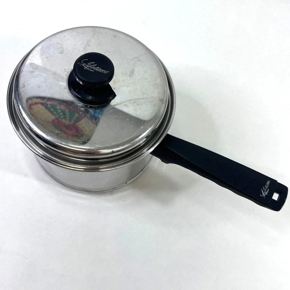 Lifetime 18-8 Stainless Steel 3 Qt Saucepan with Lid Wood Handle USA 7.5x4